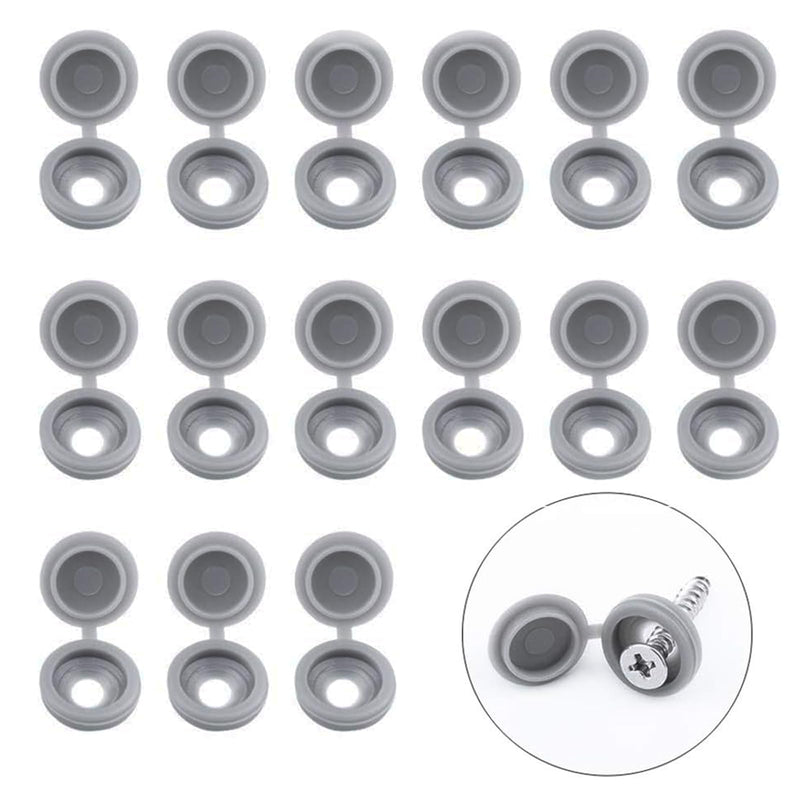 [Australia - AusPower] - Screw Covers, 100pcs Gray Plastic Screw Cap Hinged Fold Over Caps Rubber Dust Washer Flip Tops with Storage Box (Gray) Grey M5 