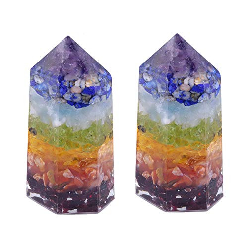 TUMBEELLUWA 2 Pcs Healing Crystal Obelisk Tower for Witchcraft Wiccan Altar #4 Rainbow