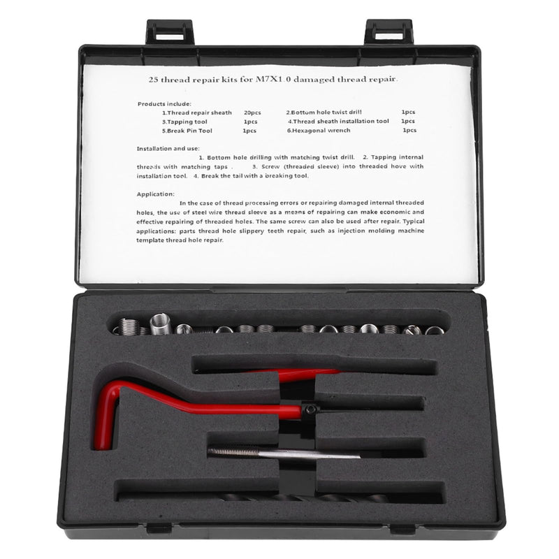 [Australia - AusPower] - 25Pcs Stainless Steel M7x1 Thread Repair Kit Stainless Steel Twisted Drill Wrench Threaded Insert Tap Insertion Tool M7x1 