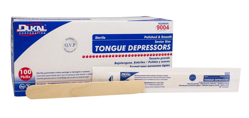 [Australia - AusPower] - Dukal Tongue Depressors 6 inch. Pack of 100 Disposable Depressors for Seniors. Sterile wooden tongue depressors. Clean & Smooth. Latex-free, single use, wood. 