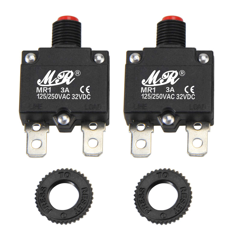 [Australia - AusPower] - 3 Amps Thermal Circuit Breakers 125/250V AC 32V DC Push Button Manual Reset Overload Protector Switch 3A 2 Pack 