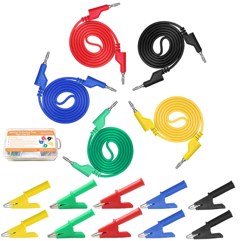 [Australia - AusPower] - Makeronics 5pcs Banana to Banana Plug Test Lead Set for Multimeter | 4mm Stackable Banana Plug | 39.37inch / 1m length Flexible Electrical Test Wires 1000V/15A | 5 Colors (Black/Red/Green/Blue/Yellow) 