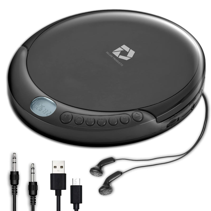 [Australia - AusPower] - CD Player Portable with 60 Second Anti Skip, Stereo Earbuds, Includes Aux in Cable and AC USB Power Cable for use at Home or in Car Black_CD 