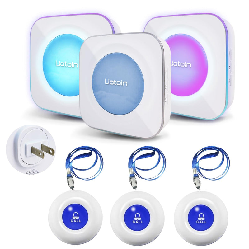 [Australia - AusPower] - Wireless Caregiver Pagers Call Button Nurse Alert System Call Bell Call Light Alert Button for Home/Elderly/Patients/Disabled 3 Transmitters 3 Plugin Receivers (600+ft Operating Range)… 3 Transmitters + 3 Plugin Receivers 