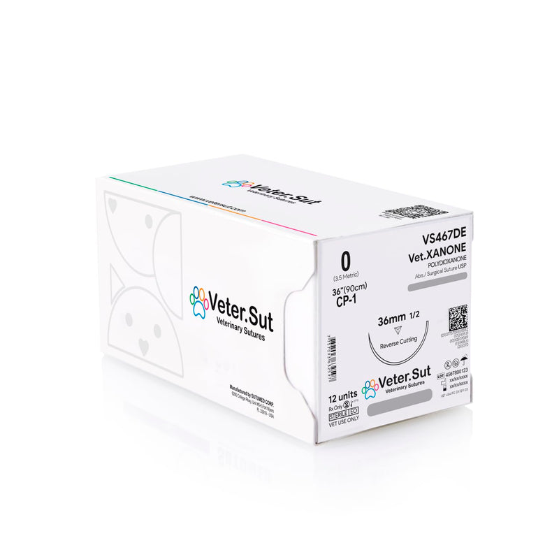 [Australia - AusPower] - VeterSut VetXANONE Absorbable Polydioxanone Surgical Suture USP Size 0, (CP-1) 1/2 36mm Reverse Cutting Needle, 36 Inches (90 cm), 12 Count, Veterinary Use Only 