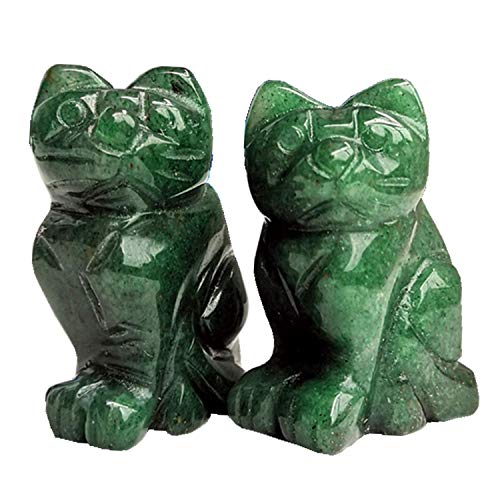 2 Pcs Natural Green Aventurine Pocket Carved Lucky Cat Crystals and Healing Stones Figurines Collectibles,1.5 Inches Room Decor Gemstone 1.5 Inches(2 Pcs)