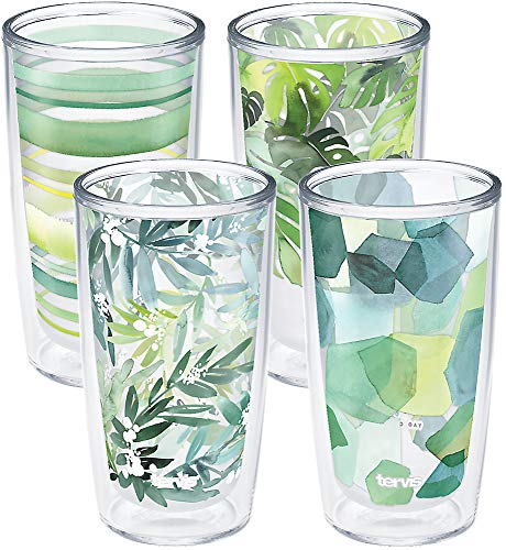 Tervis Yao Cheng Green Crystal Made in USA Double Walled Insulated Tumbler Travel Cup Keeps Drinks Cold & Hot, 16oz 4pk, Green Collection Clear