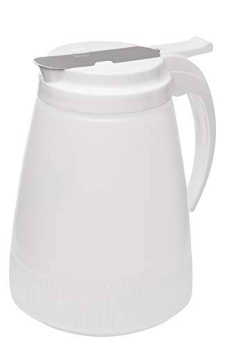 [3 PACK] EcoQuality 32oz Plastic Syrup Dispenser with Plastic Lid and Stainless Steel Slide Cover - Syrup, Sugar, Honey Dispenser - Perfect for Diners, Restaurants, Home, Office, Disposable (32 Ounce)