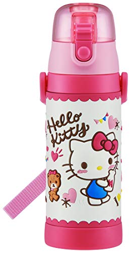 Skater SDPV5-A Children's Stainless Steel Water Bottle, Direct Drinking, 16.2 fl oz (480 ml), Kitty Snack Time, Kid-friendly Lightweight Type, For Girls, Cold Insulation, Sanrio, 3D Printed Hello Kitty Snack Time