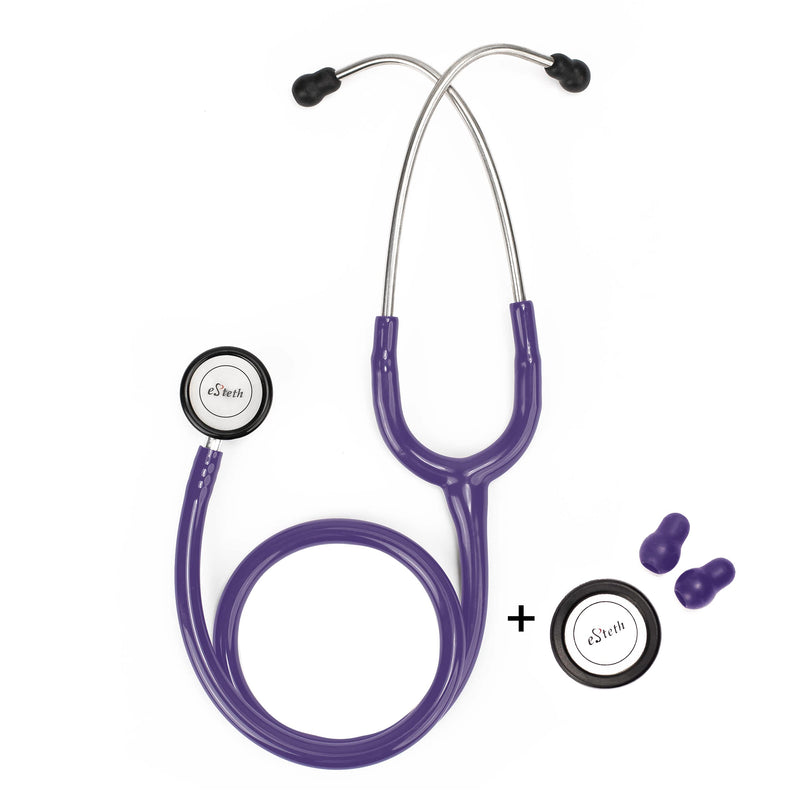 [Australia - AusPower] - eSteth eSteth Pediatric Stethoscope - Ultra Sensitive Dual-Head Chest Piece For Infants and Pediatric patients- Flexible Tubing - Non-Chill Ring & Extra Ear tips - Purple 