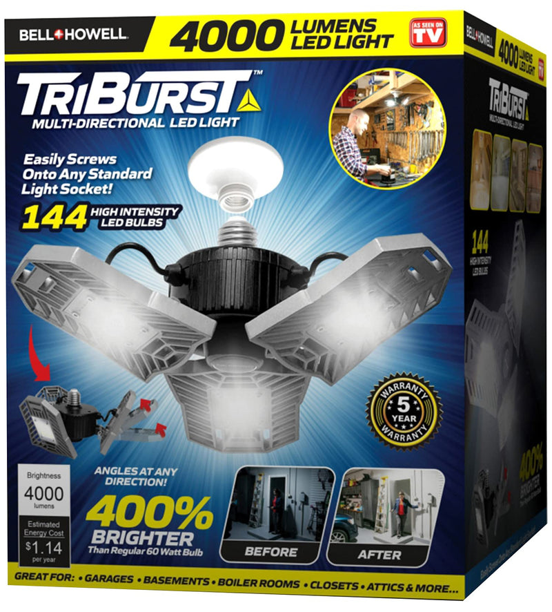 [Australia - AusPower] - TRIBURST Aluminum LED Garage Lights 6500K 4000 Lumen  Adjustable Ceiling Lights, Ultra Bright Lighting with 144 Bulbs and Multi-Directional Triple Panel for Indoor, Bedroom, Living Room 