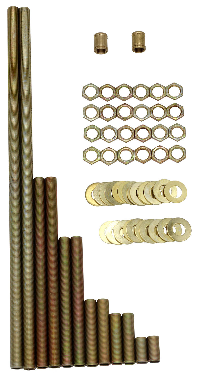 [Australia - AusPower] - Creative Hobbies® 64 Piece Lamp Repair Hardware Assortment Pack, Includes 12 Inch All Thread Lamp Pipe, 2 Coupling Pipe Connectors, 12 Nipples, 24 Washers, 24 Lock Nuts 