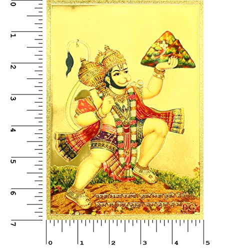 Gold Flying Hanuman Ji Photo Poster | 7" | Unframed | 180 GSM | Foil Print
