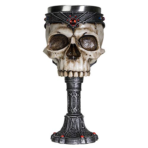 SUMMIT COLLECTION Crowned Gothic Ossuary Skull Wine Goblet Removable Stainless Steel Insert Stemware Sacrificial Ceremonial Skull Wine Cha