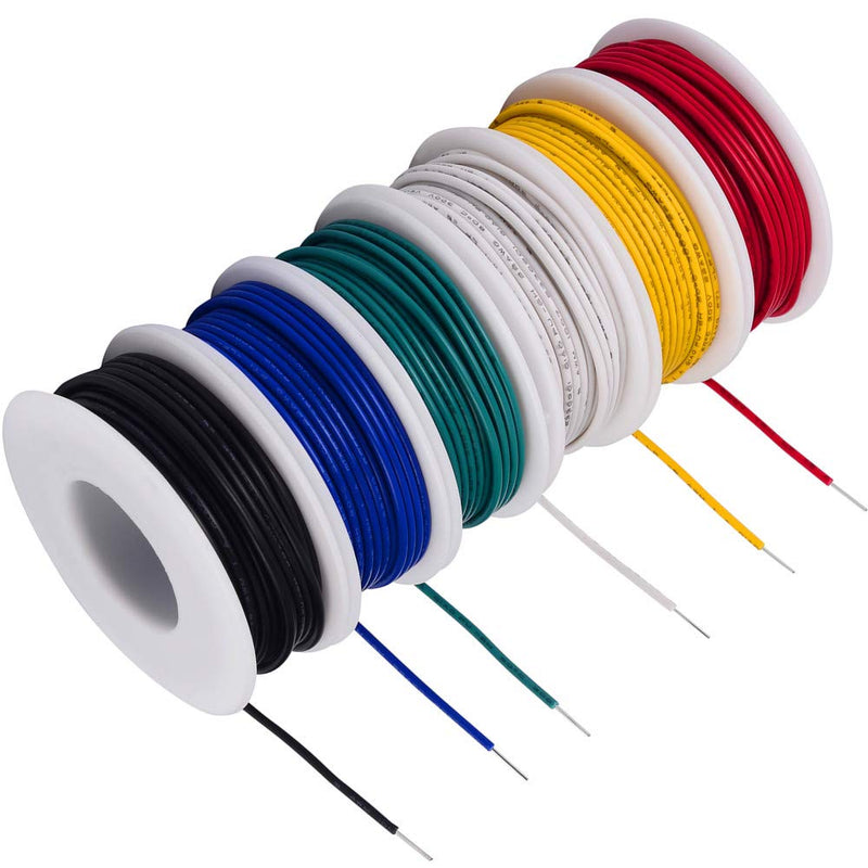 [Australia - AusPower] - 20 awg Wire Solid Core Hookup Wires-6 Different Colored Jumper Wire 26.3 ft or 8 m Each, 20 Gauge Tinned Copper Wire PVC (OD: 1.7mm) Hook up Wire Kit 20 awg Solid Wire kit 26ft 