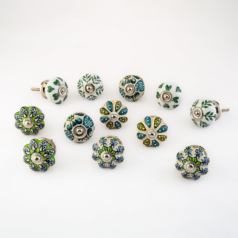 Perilla Home Set of 12 Ceramic Decorative Tomato Melon Knobs for Home Kitchen Cupboard Glass Door Knobs Dresser Wardrobe and Drawer Pulls (Green) Green