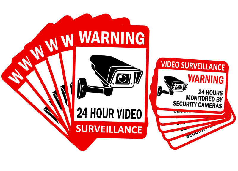 [Australia - AusPower] - 12-Pack Video Surveillance Sign (6-pack 6"x4" & 6-pack 3.5"x2.5"), Double-Sided Vinyl Decals for No Trespassing-Warning Sticker-Security Sign-Surveillance Camera-Recording Sign, Laminated for UV-Water 