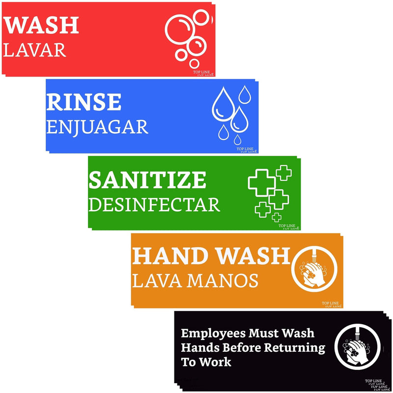 [Australia - AusPower] - Wash Rinse Sanitize Sink Labels Signs with Wash Hands Sign (12 Labels - 2 FULL SETS 7.3 x 2.5 in) - Ideal for Restaurant Sinks, 3 Compartment Sink, Food Trucks, Commercial Kitchens & More 