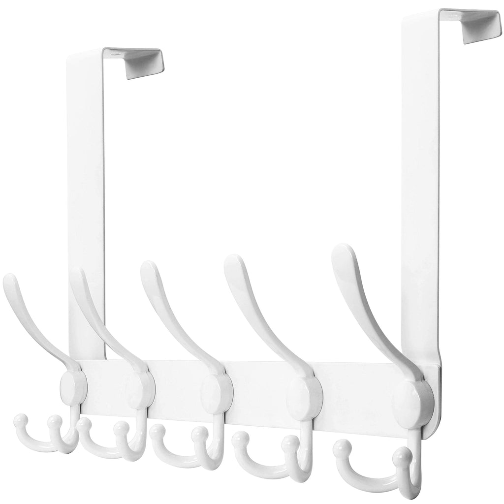 SKOLOO Over The Door Hook - for Doors up to 1-3/4'' Thickness, Metal Door Hanger with 5 Triple Hooks, Over The Door Hanger for Coats, Hats,Towels, White 1 Pack