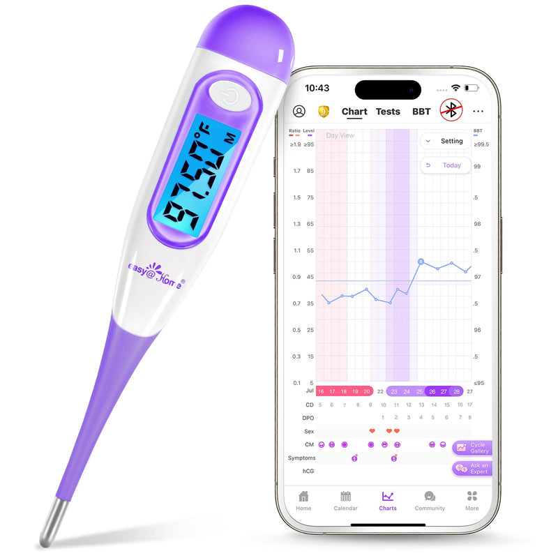 [Australia - AusPower] - Easy@Home Digital Basal Thermometer with Large Backlight LCD Display, 1/100th Degree High Precision and Memory Recall, NOT Bluetooth Enabled,Upgraded EBT-100B-P (Purple) 