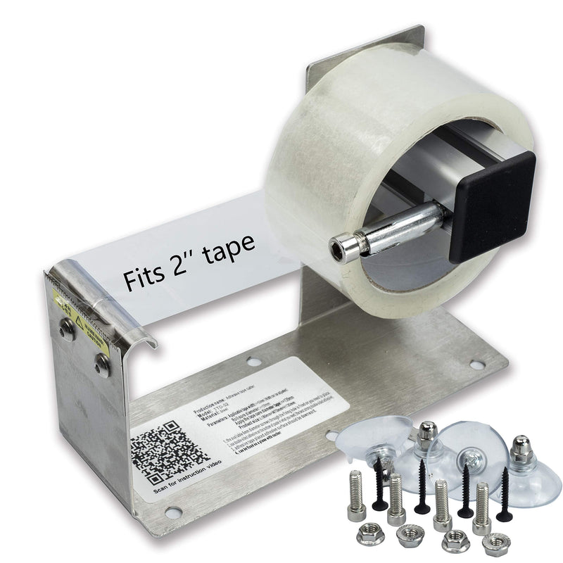 2 inches Desktop Table Top/Wall Mounted Tape and Label Dispenser, Large Desktop Tape Dispenser for 2'' Tape, Stainless Steel Frame with Sucktion Cup Sucker TTD-02
