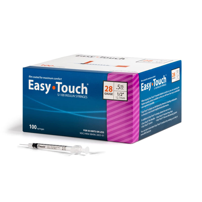 [Australia - AusPower] - EasyTouch U-100 Insulin Syringe with Needle, 28G 0.5cc 1/2-Inch (12.7mm), Box of 100 