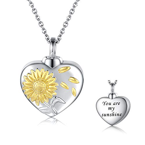 Sunflower Urn Necklace 925 Sterling Silver Cremation Jewelry for Ashes