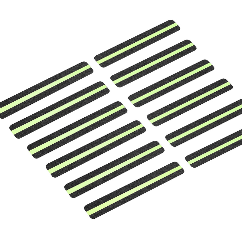 [Australia - AusPower] - LifeGrip Anti Slip Traction Treads with Glow in Dark Stripe (12-Pack), 2" X 12", Best Grip Tape 80 Grit Non Slip, Pre-Cut Strips, Rounded Corners - Right Size and Ready to Use for Easy Application 2” x 12' Black/Green 