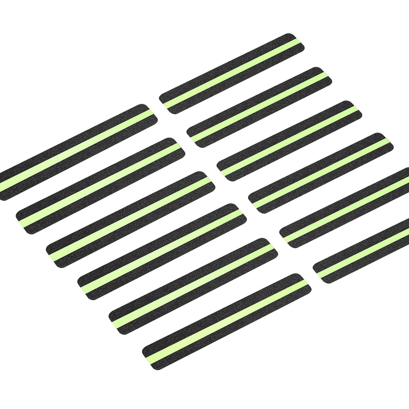 LifeGrip Anti Slip Traction Treads with Glow in Dark Stripe (12-Pack), 2" X 12", Best Grip Tape 80 Grit Non Slip, Pre-Cut Strips, Rounded Corners - Right Size and Ready to Use for Easy Application 2” x 12' Black/Green