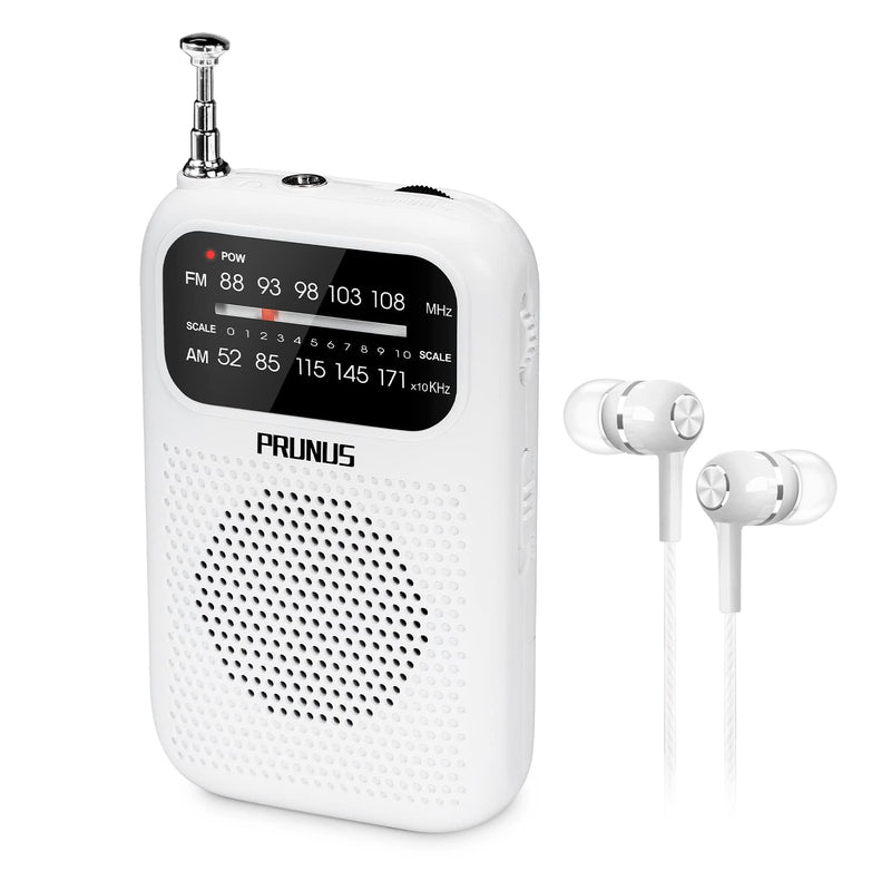 [Australia - AusPower] - PRUNUS J-777 Pocket Radios Portable AM FM Small Walkman Radio with Best Reception, 2 AAA Battery Operated Transistor Radio with Headphone & Speaker for Walk/Jogging/Gym/Camping White 