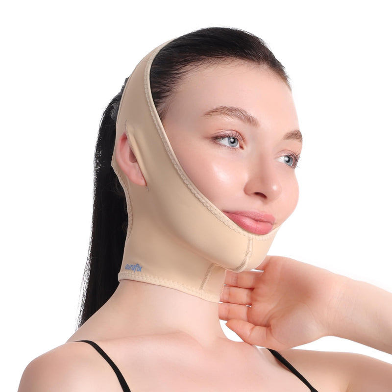 [Australia - AusPower] - Post Surgical Chin Strap Bandage for Women Neck and Chin Compression Garment Wrap Face Straps Jowl Tightening Chin Lifting (Medium- Beige) Medium 