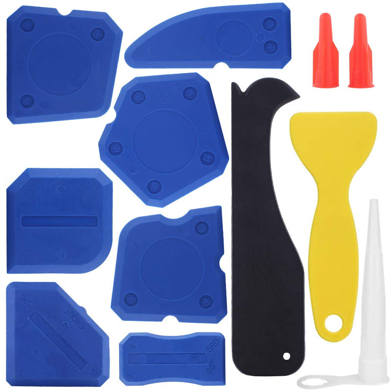 [Australia - AusPower] - Caulking Tool, 12 Pieces Silicone Sealant Finishing Grout Tools Kit, Caulk Skirting Boards & Base Boards Replaceable Pads, for Bathroom Kitchen Sealing Hand Caulk Removal Tool (Blue) 