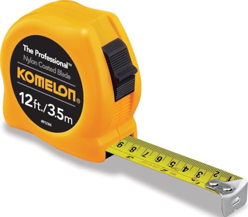 Four-pack of Komelon 4912IM tape measures with compact black and yellow casings###