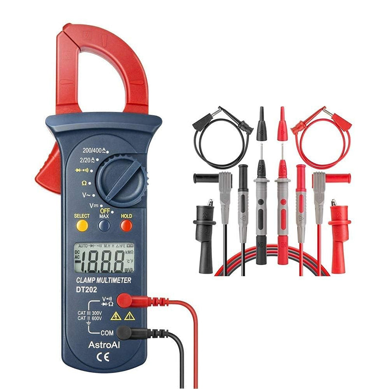 [Australia - AusPower] - AstroAI Digital Clamp Meter 2000 Counts + AstroAI 8Pcs Multimeter Test Leads Set with Alligator Clips 