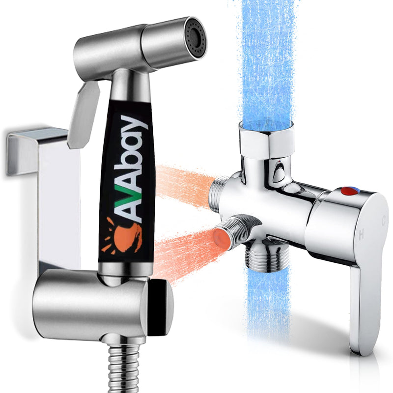 Hot and Cold Bidet Sprayer for Toilet w/Thermal Insulated Grip - Hot Water 180°F Handheld Sink Bidet Shataff - Diaper Sprayers - Muslim Shower Hand Held Attachment for Sink Hose Sprayer Hot & Cold Bidet Sprayer
