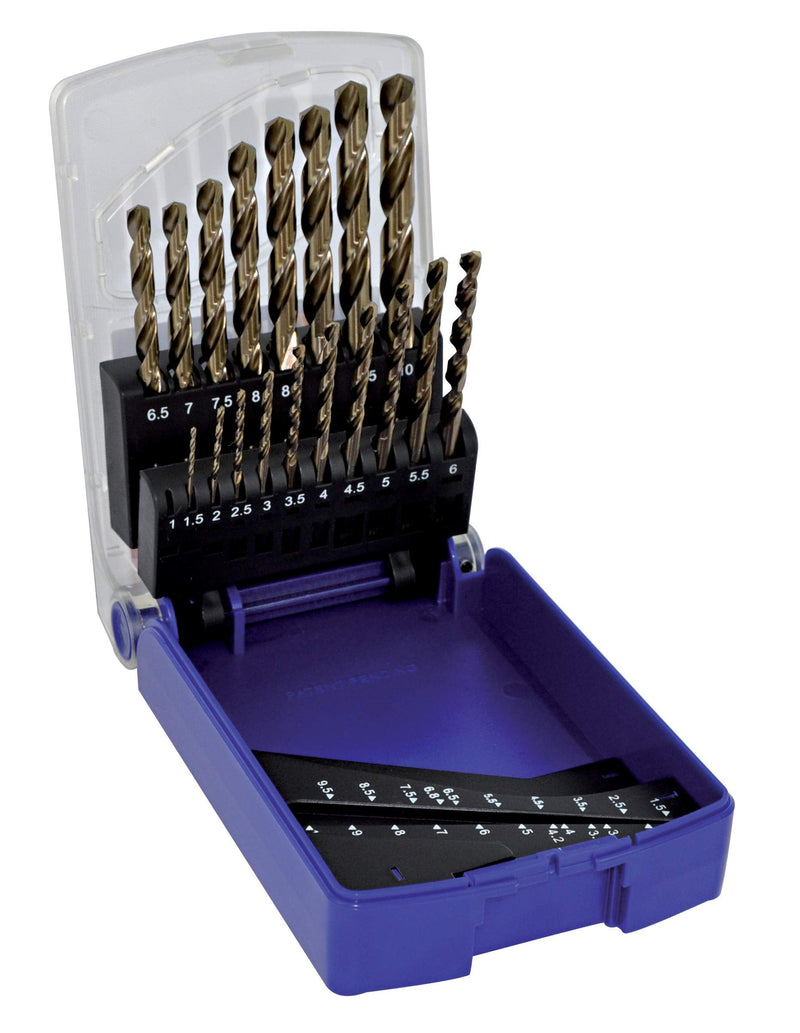 TIVOLY - High-Performance Metal Step Drill Bit Set - Specially Designed for Drilling Stainless Steel and Resistant Steels - 19 HSS Cobalt Drill Bits Ø1/25 to 3/8" 19pcs