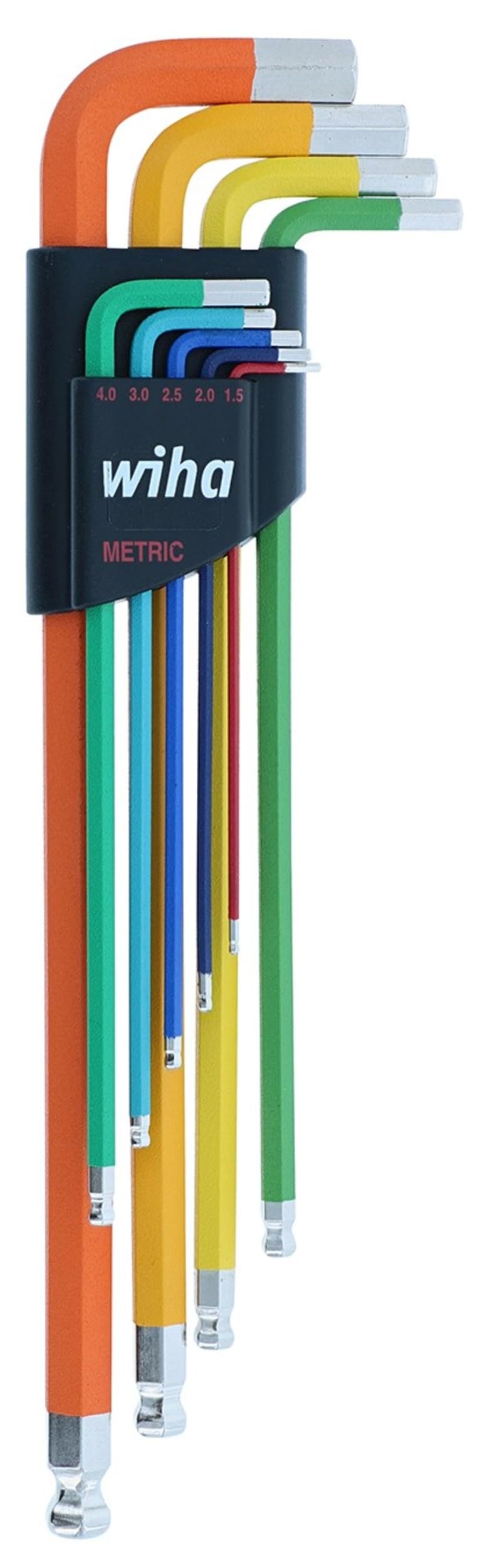 Wiha 66980 Ball End Hex L-Key Set, 9 Piece, Metric, Color Coded, Textured Grip, Includes Holder Hex L-Key Metric Color Coded Set, 9 piece