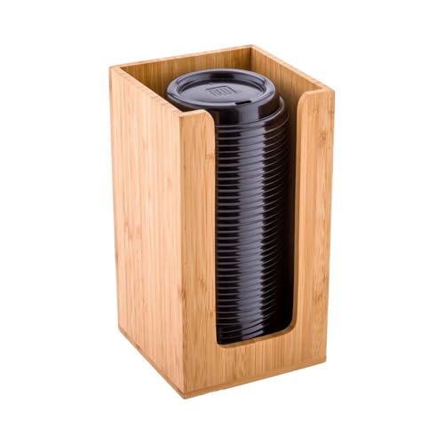 Restaurantware-4.5 x 8 Inch Coffee Cup Dispenser, 1 Countertop Cup Lid Organizer - Holds Cups/Lids/Napkins Up To 3.75 Inch in Diameter, Compact, Bamboo Cocktail Napkin Holder, For Bars or Offices, Cup/Lid/Napkin Natural