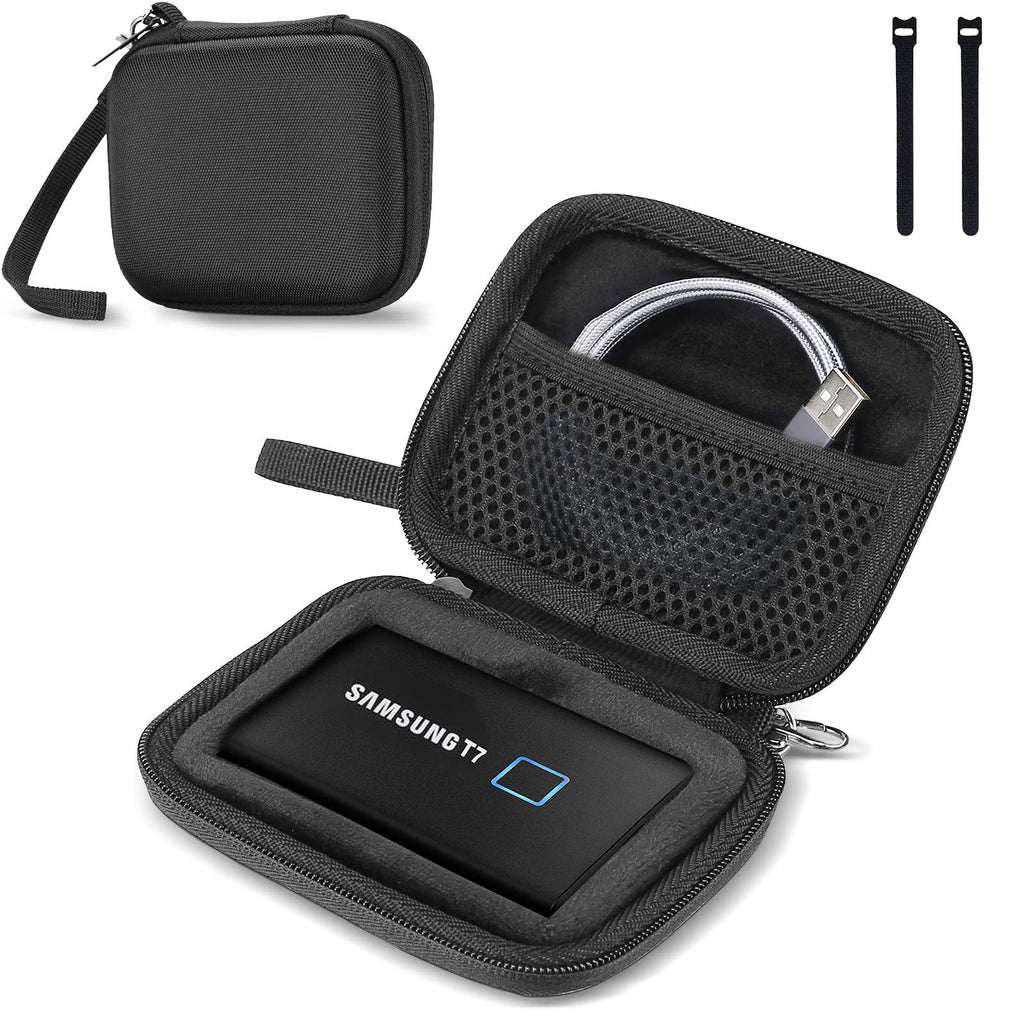 [Australia - AusPower] - Hard Carrying Case Compatible for Samsung T7/ T7 Touch Portable SSD with 2 Cable Ties, Shockproof Travel Organizer for T7/ T7 Touch 500GB 1TB 2TB USB 3.2 External Solid State Drives -Black Black 