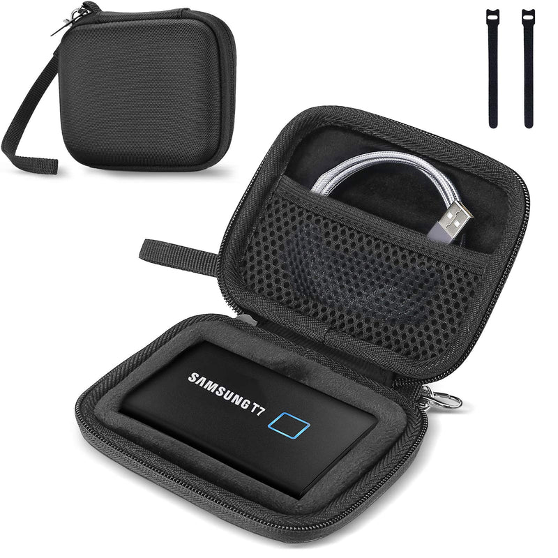 [Australia - AusPower] - Hard Carrying Case Compatible for Samsung T7/ T7 Touch Portable SSD with 2 Cable Ties, Shockproof Travel Organizer for T7/ T7 Touch 500GB 1TB 2TB USB 3.2 External Solid State Drives -Black Black 