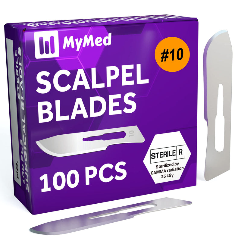 [Australia - AusPower] - Pack of 100 Surgical Blades 10 Disposable Scalpel Blades, Size 10 Scalpel Blades for Surgical Knife Scalpel handle, High Carbon Steel Dermablade Surgical Blades. Individually Wrapped 10 Blade, Sterile 