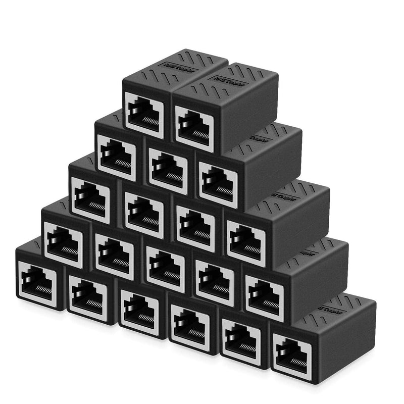 ZUZONG RJ45 Inline Coupler Ethernet Extender Cat7 Cat6 Cat5e Ethernet Coupler Female to Female(RJ45 Coupler Black 20 Pack) RJ45 20 pack