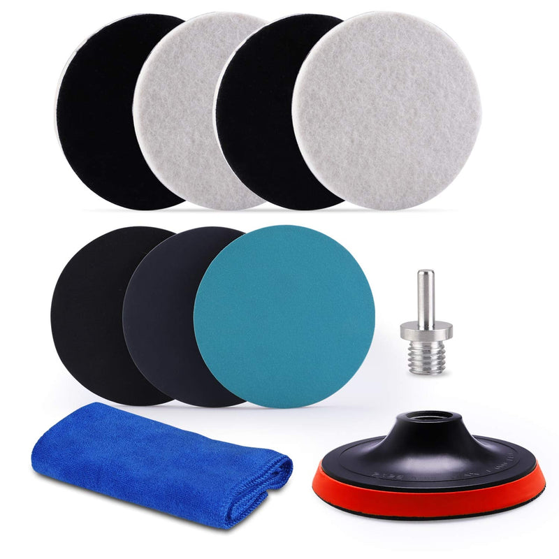 [Australia - AusPower] - 5Inch Glass polishing Pads, 10Pcs Wool Felt Disc Glass Polishing Kit Buffing Pads Sanding Discs with Backing Pad and M14 Drill Adapter for Rotary Tools Polish Glass and Metal 