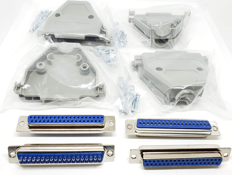 [Australia - AusPower] - Connectors Pro 4 Sets Solder Cup DB37 Female + Plastic Hoods, 37 Pins D-Sub Connector & Hood Set, 8-Pack (4 DB37 Females + 4 Hoods) 