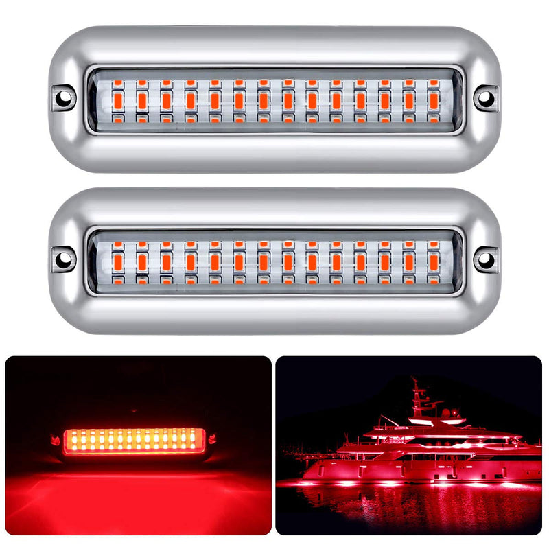 Kawell 42 LED Marine Navigation Light - Waterproof IP68 Stainless Steel Underwater Boat Light for Pontoon, Stern, Transom, Fishing Boats(Red 2pcs) Red 2 pack-42 LED