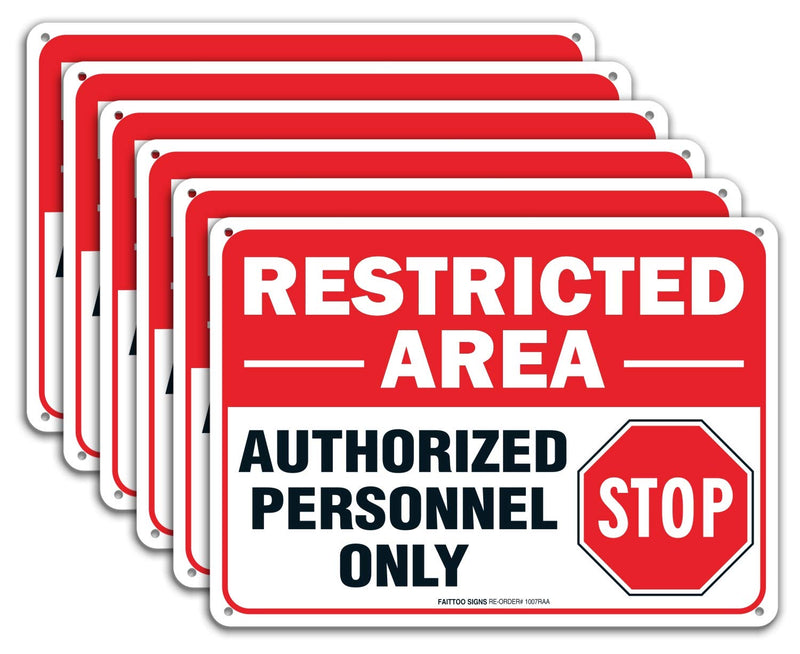[Australia - AusPower] - (6 Pack) Restricted Area Sign Authorized Personnel Only, Do Not Enter Sign, 10 x 7 Inches .40 Rust Free Aluminum, UV Protected, Weather Resistant, Waterproof, Durable Ink，Easy to Mount 