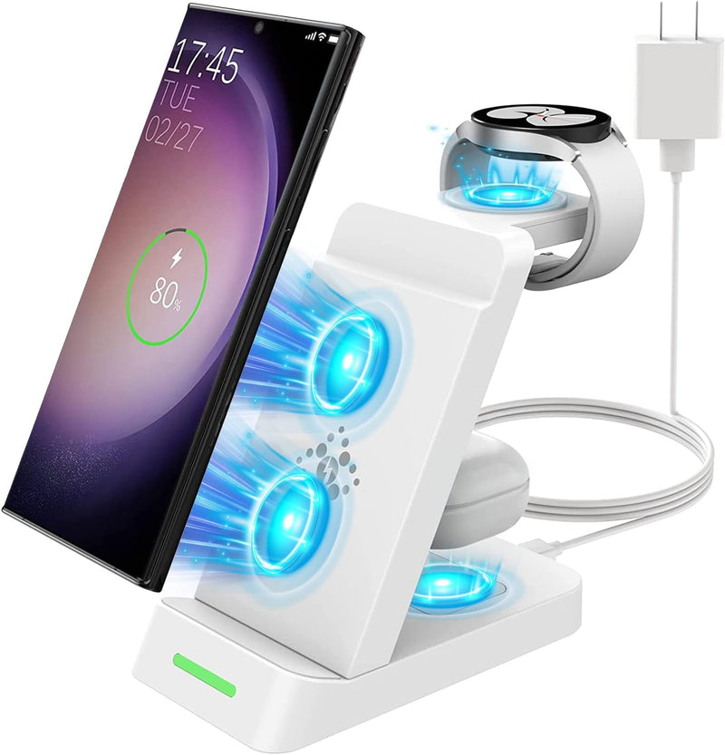 [Australia - AusPower] - Wireless Charging Station for Apple - 3 in 1 Wireless Charger Stand Dock Watch and Phone Charger Station for Apple Watch 8/7/SE/6/5/4/3/2, iPhone 15 14 13 12 Pro Max SE XS X, Samsung, AirPods Pro/3/2 White 