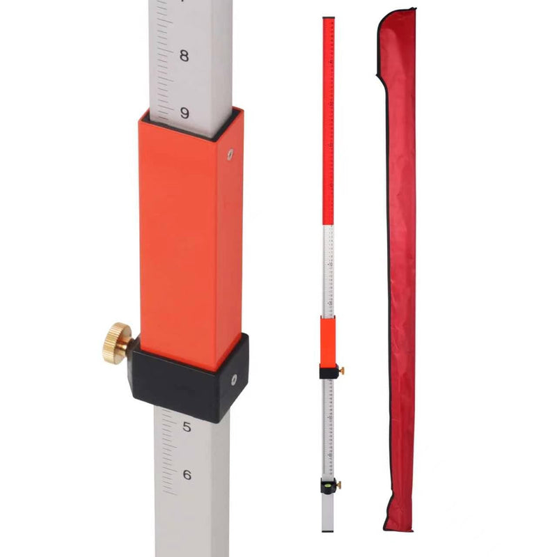 Laser Grade Rod, Laser level Suit for Rotary Laser Level Grade Rod With Quick Lock Aluminum rod to Measure, Inch Scale at Front & Metric Scale at Back Rod with Carrying Case