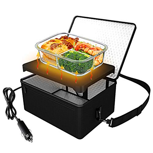 Portable Oven, 12V Car Food Warmer Portable Personal Mini Oven Electric Heated Lunch Box for Meals Reheating & Raw Food Cooking for Road Trip/Camping/Picnic/Family Gathering(Black) Black