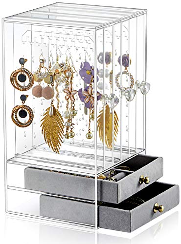 Sooyee Acrylic Earring Holder and Jewelry Organizer with 5 Drawers,Clear
